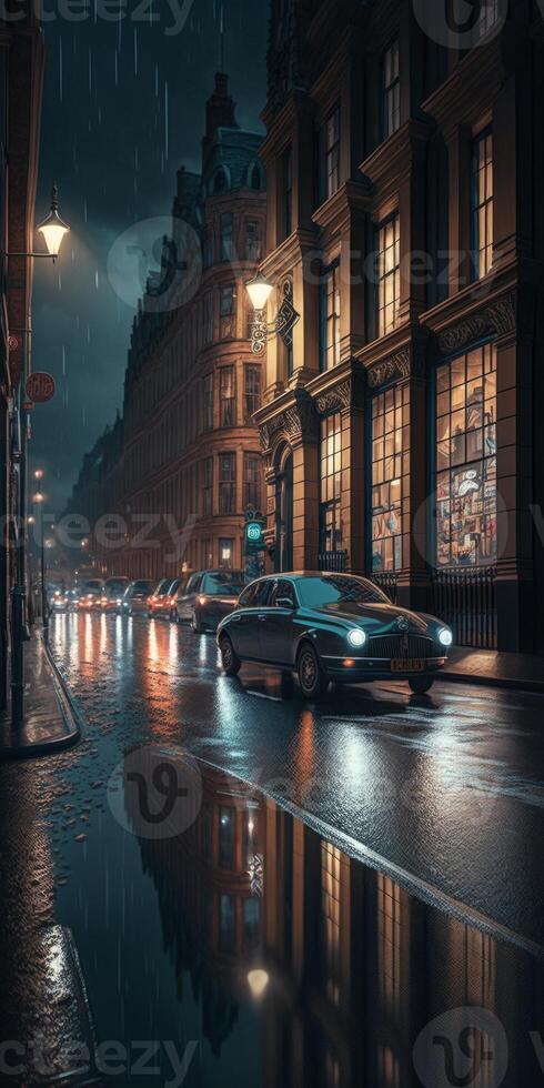 nostalgic night at empty raining london streets photo