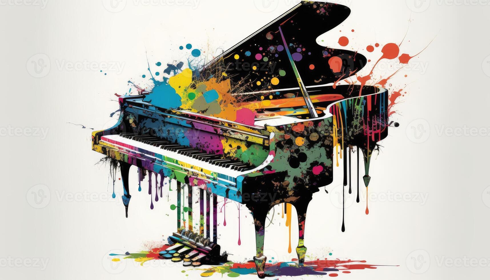 piano with colorful paint splattered on it image photo