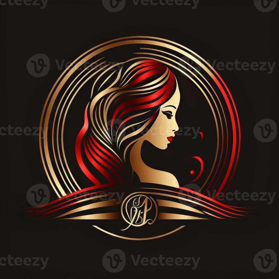 rojo oro negro colores victoriano elegante mujer pelo logo generativo ai foto