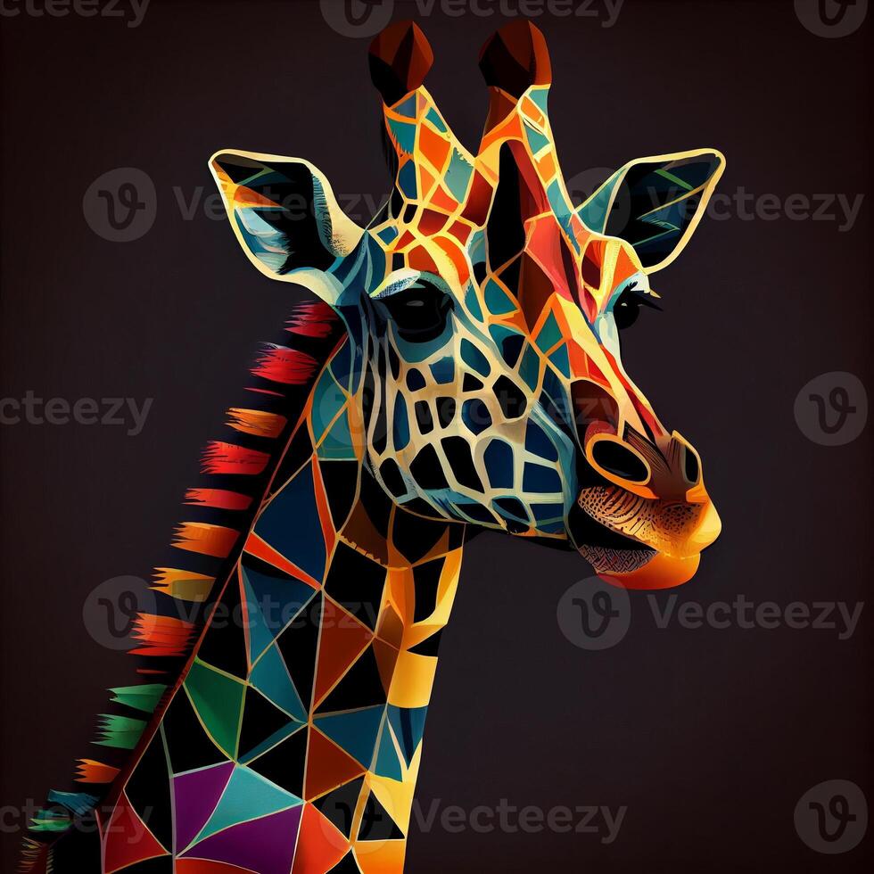 giraffe face on black background photo