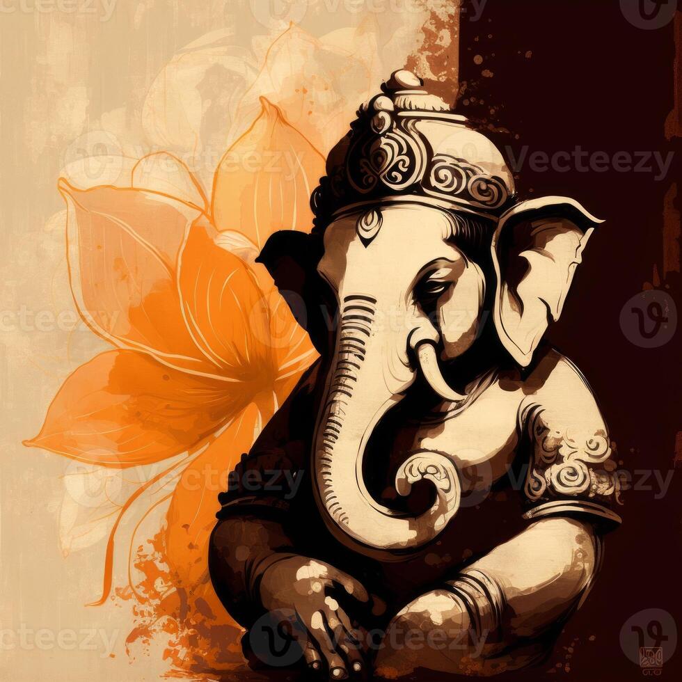 beautiful ganpati ancient portrait with flowers generative AI ...