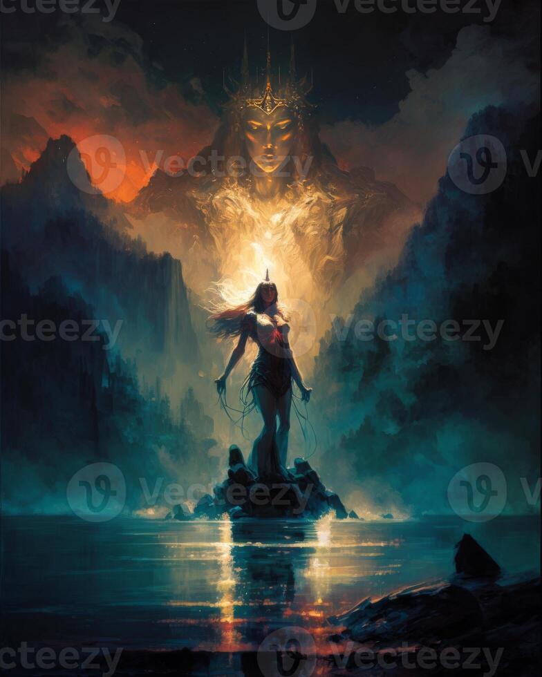 goddess of lake mystery cinematic view photo