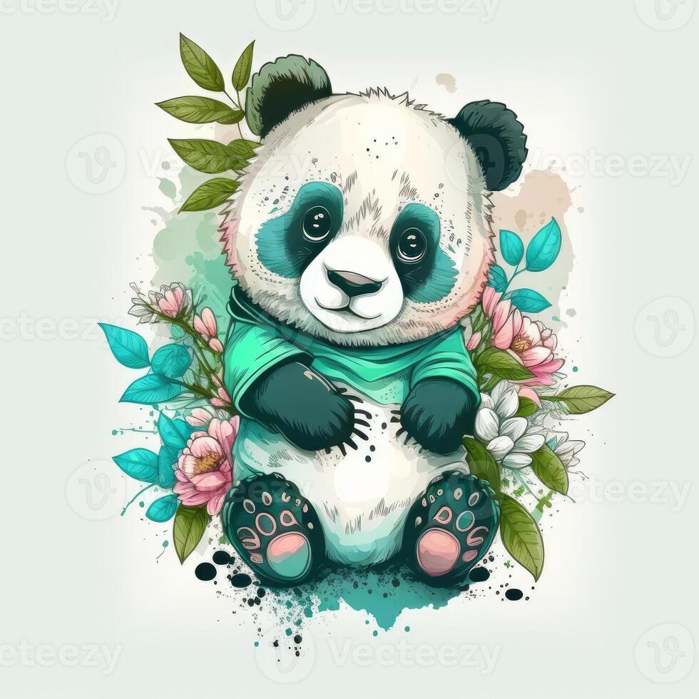 cute panda colorful graphic vector on white background photo