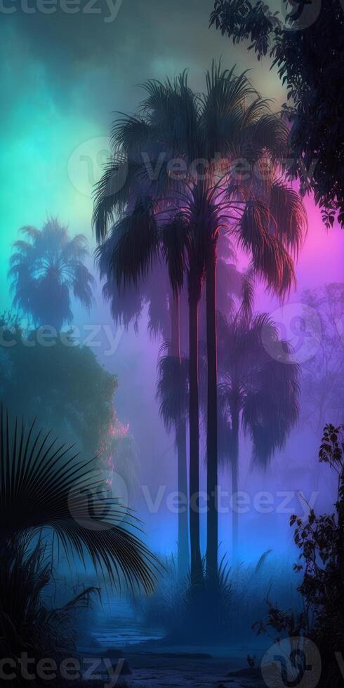 gradient of different colour in the mist tropicalpunk shadow photo