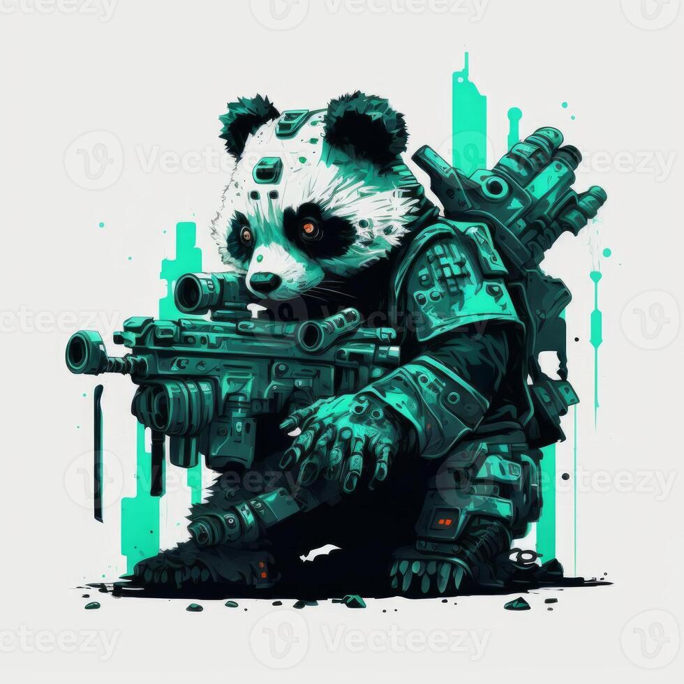 soldier panda with gun graphic vector on white background photo