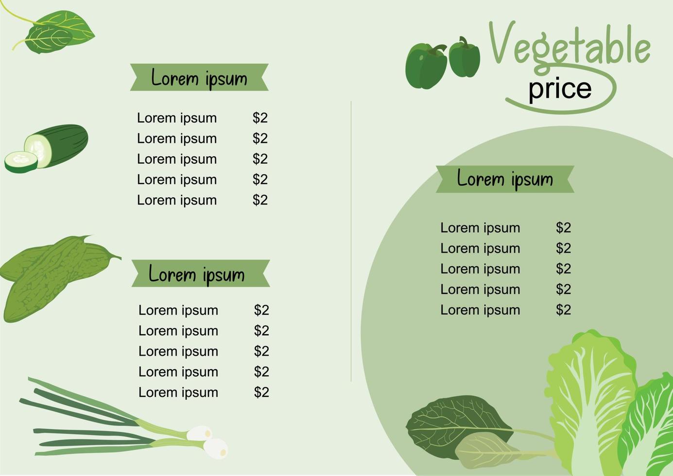 template of vegetable price vector