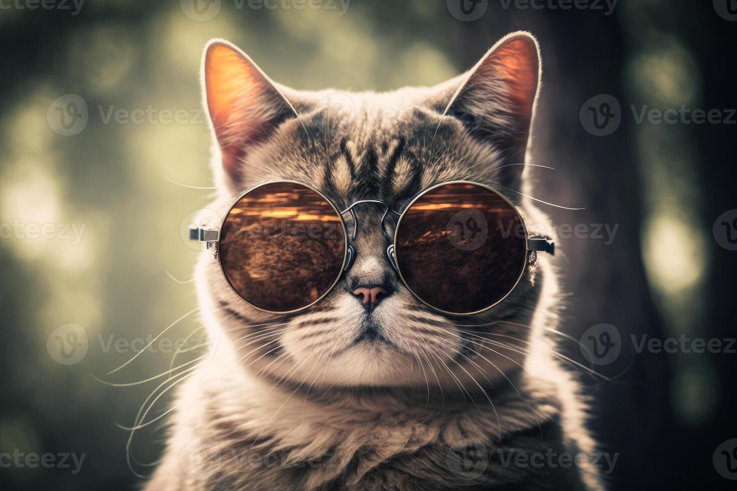 cute cat in travelling near sydney with fancy sun glasses photo