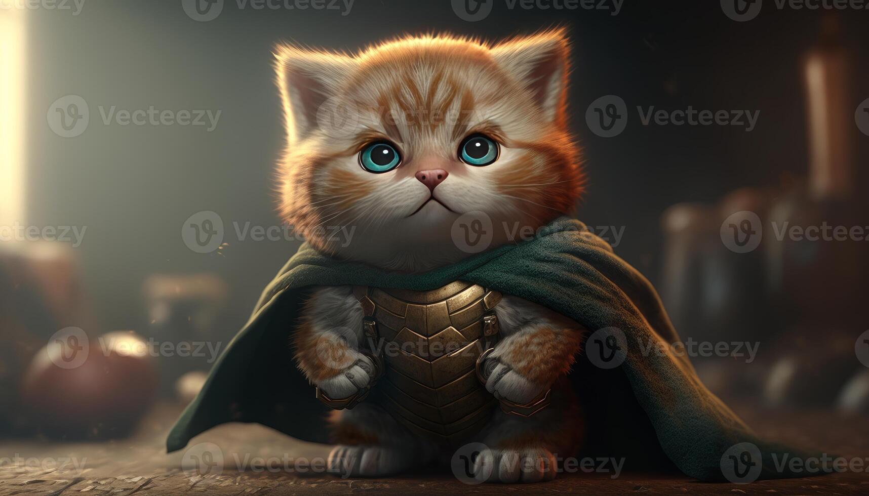 cute kitten Super Hero art fantasy cinematic light photo