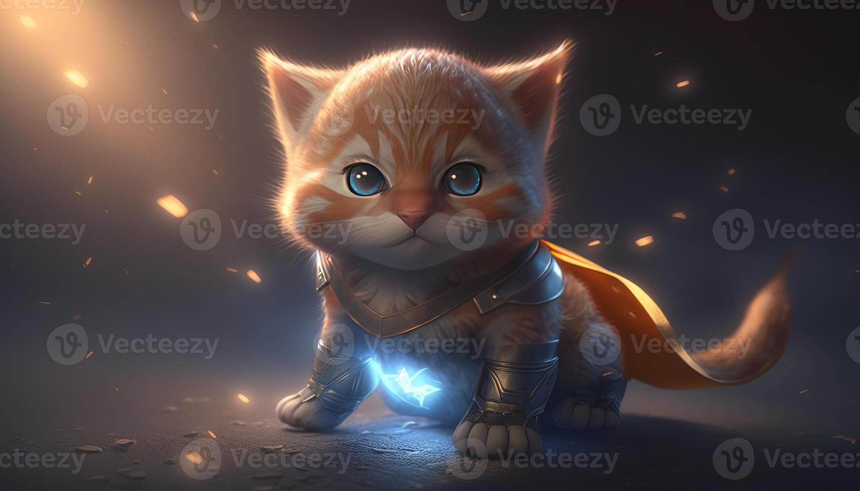 Fantasy image of super hero cute kitten illustration photo