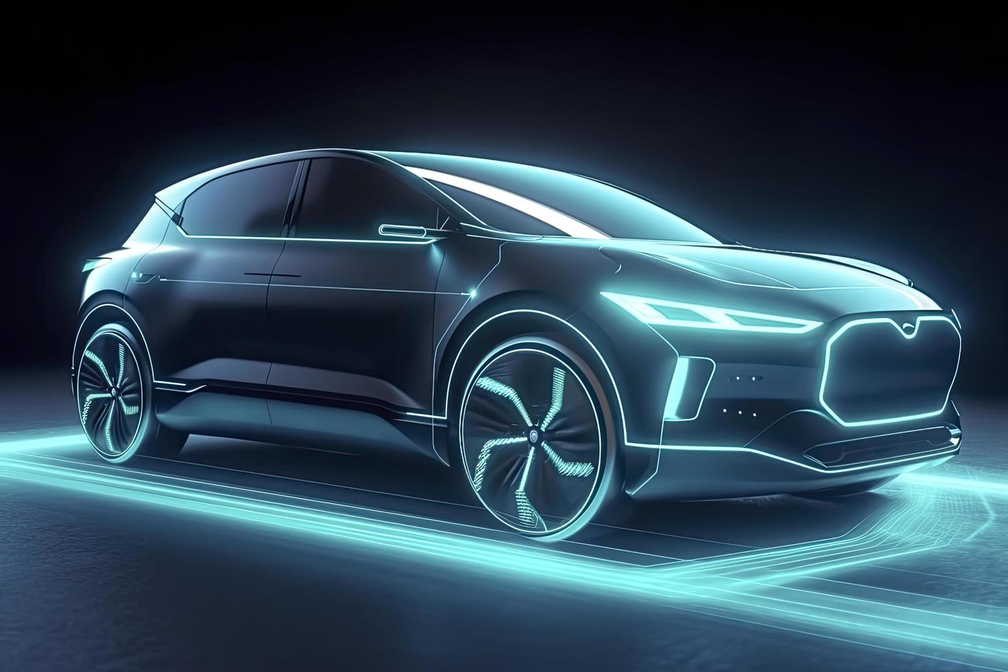 Electric vehicle charging with graphical user interface, Future technology EV car concept photo