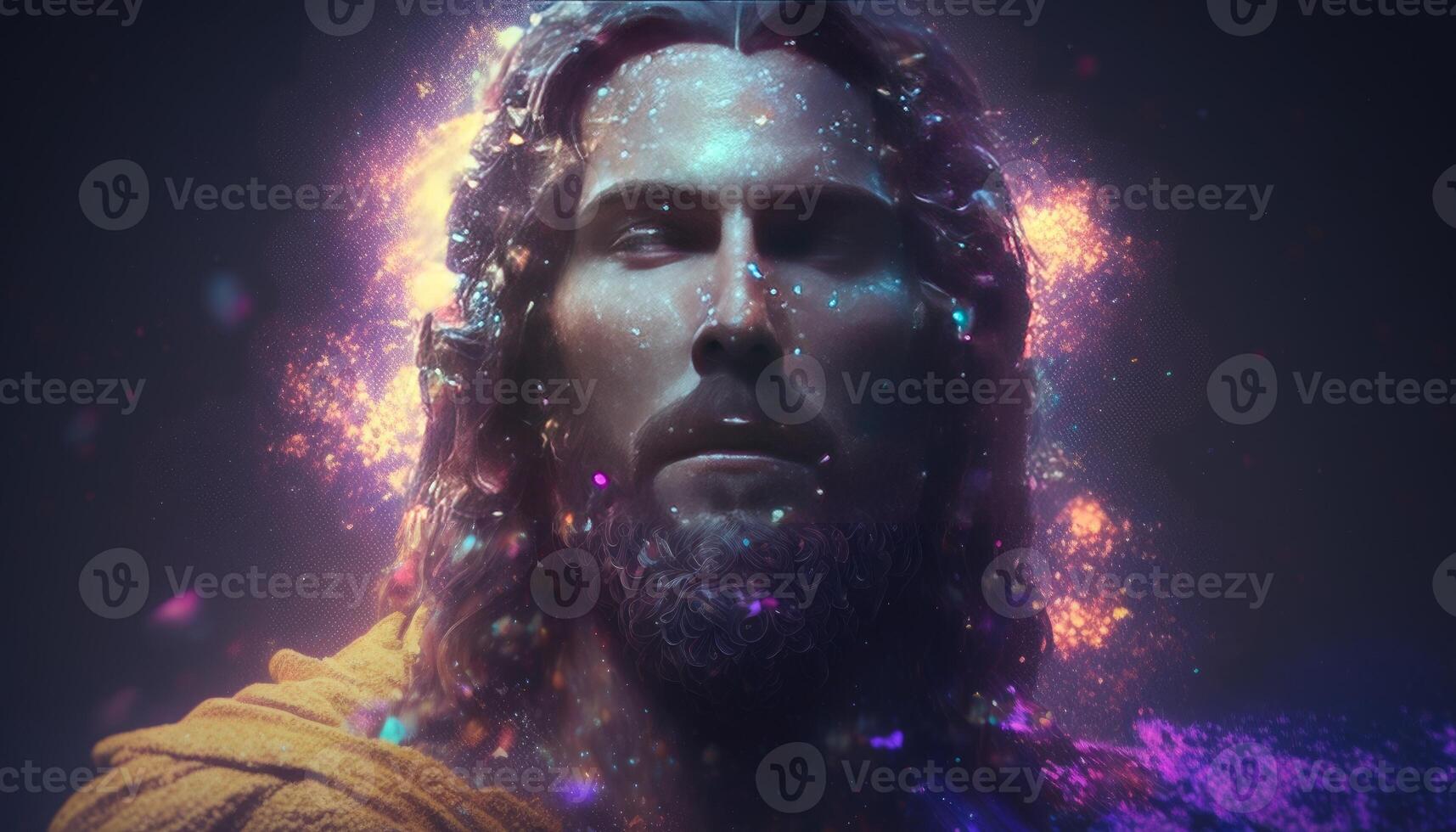 un transparente Jesús hecho de estrellas racimos nasa imagen generativo ai foto