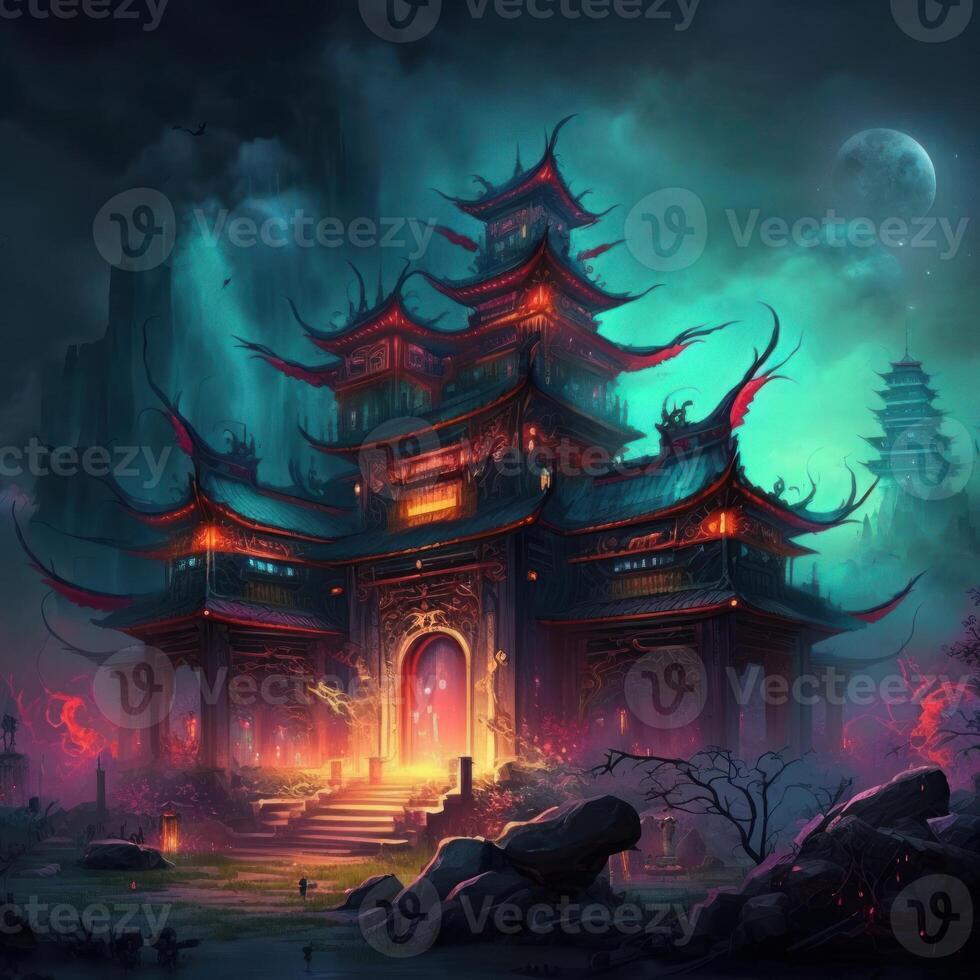 An ancient china open field view of a crazy and evil image photo