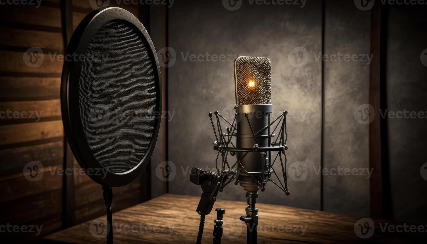 Photo studio microphone and pop shield on mic