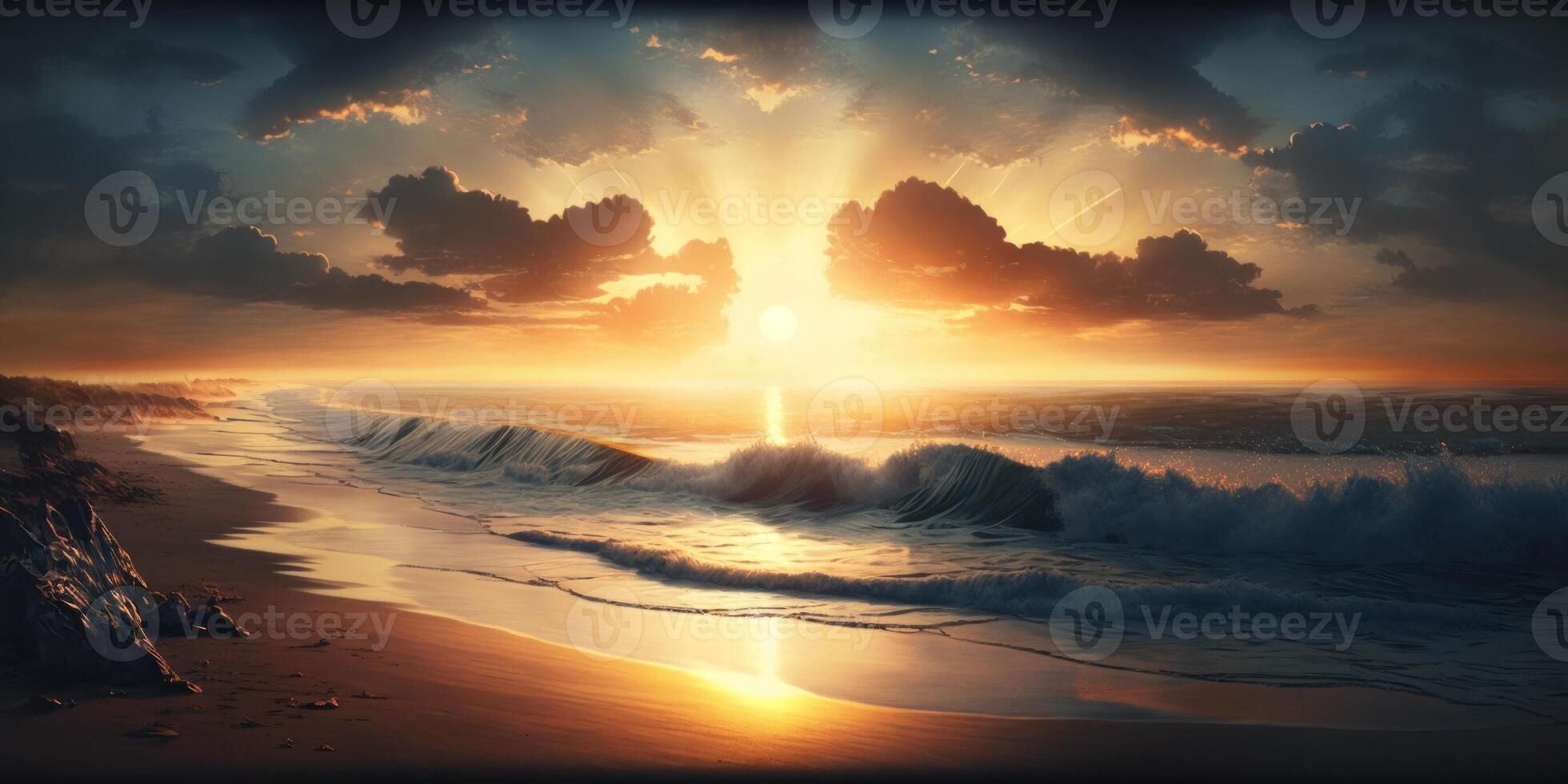beautiful morning sunrise over the beach at the ocean photo