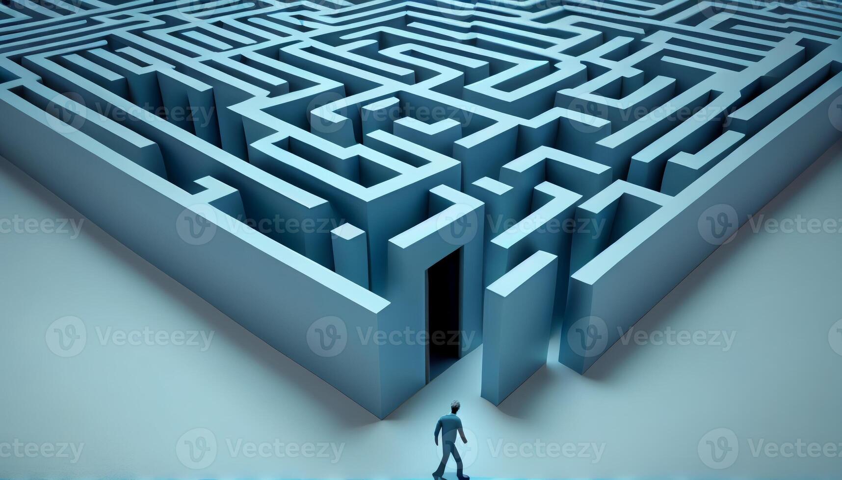 Man walking in grey and blue button maze 4K hd image photo