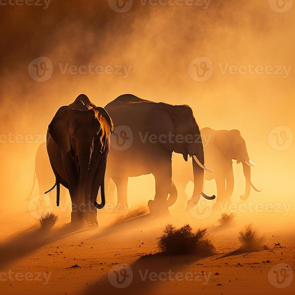 Minimalism plains elephants epic-dust-storm sunrise photo