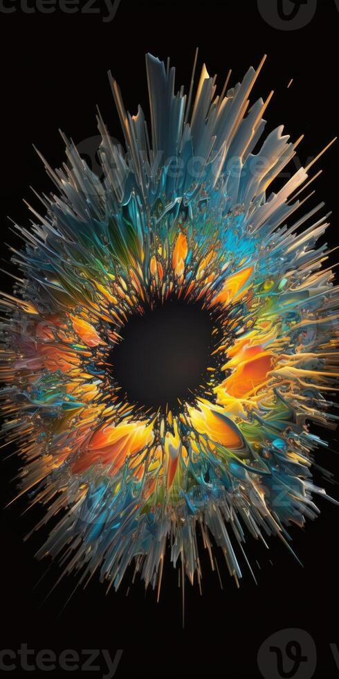 Molten Chaos Collides with Crystalized Order on black background photo