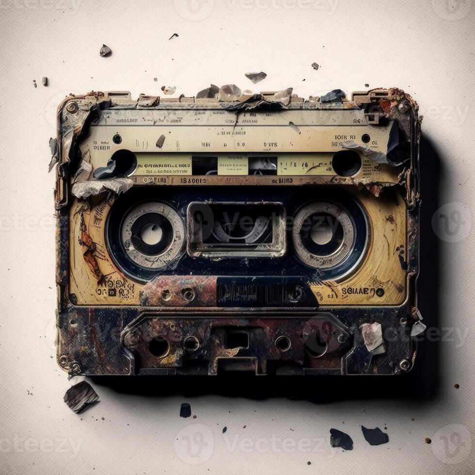 Old cassette tape of music on white background photo