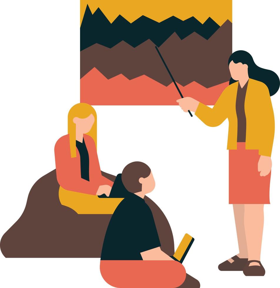 Teacher and students in the classroom. Vector illustration in flat style