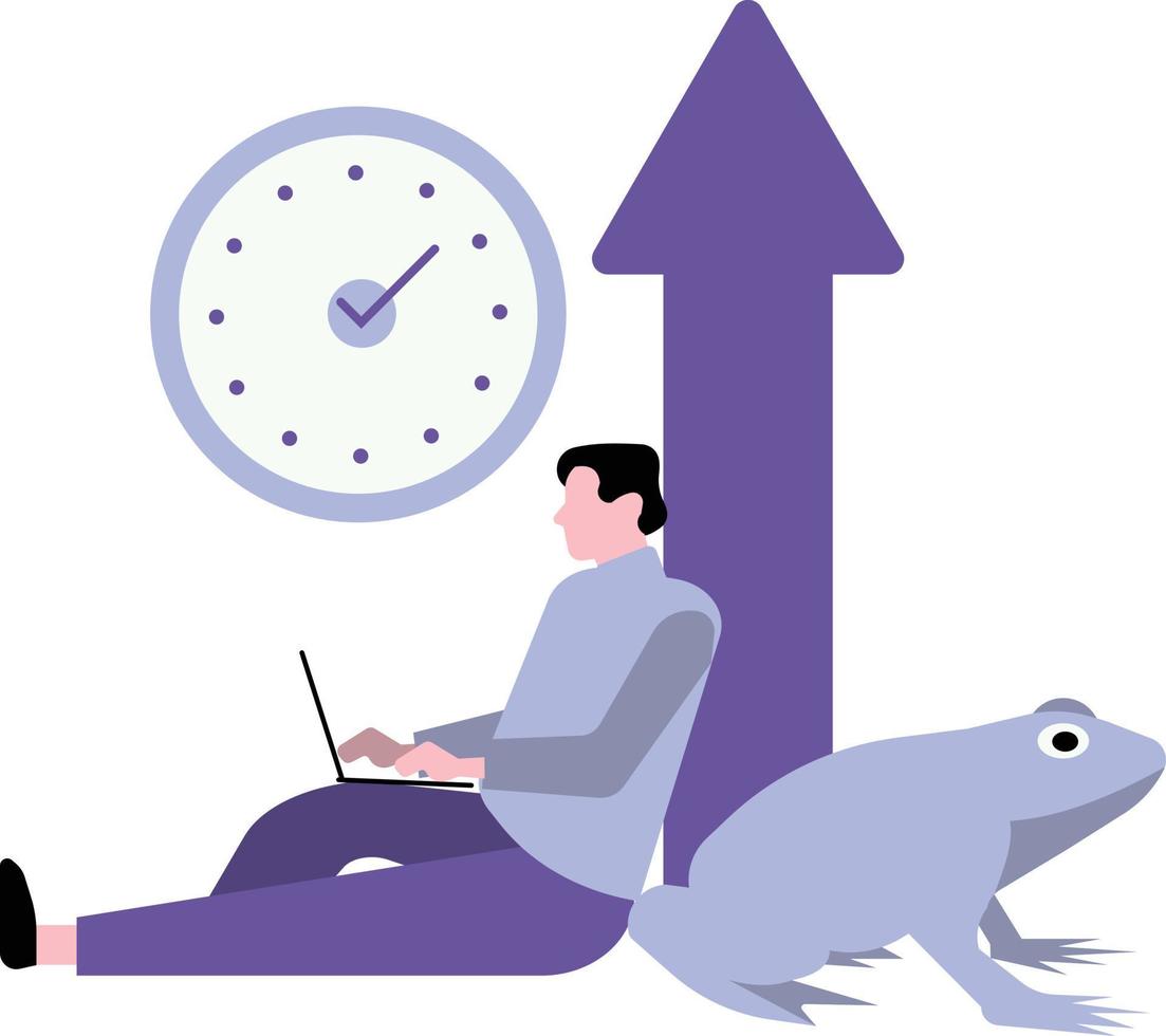 businessman with laptop and frog in arrow up on white background vector illustration design
