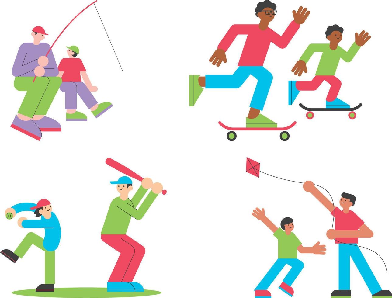 Set of different people with skateboards. Flat style vector illustration.