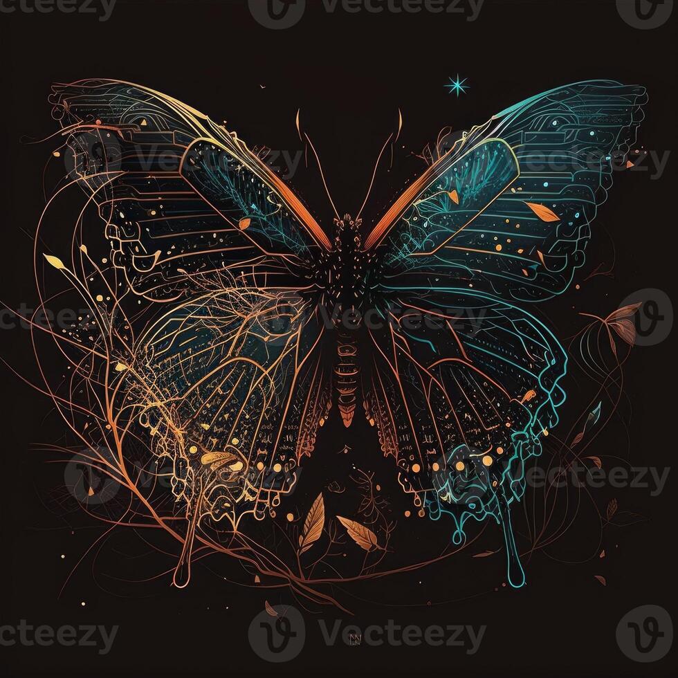 Butterflies intricate lines on dark background photo