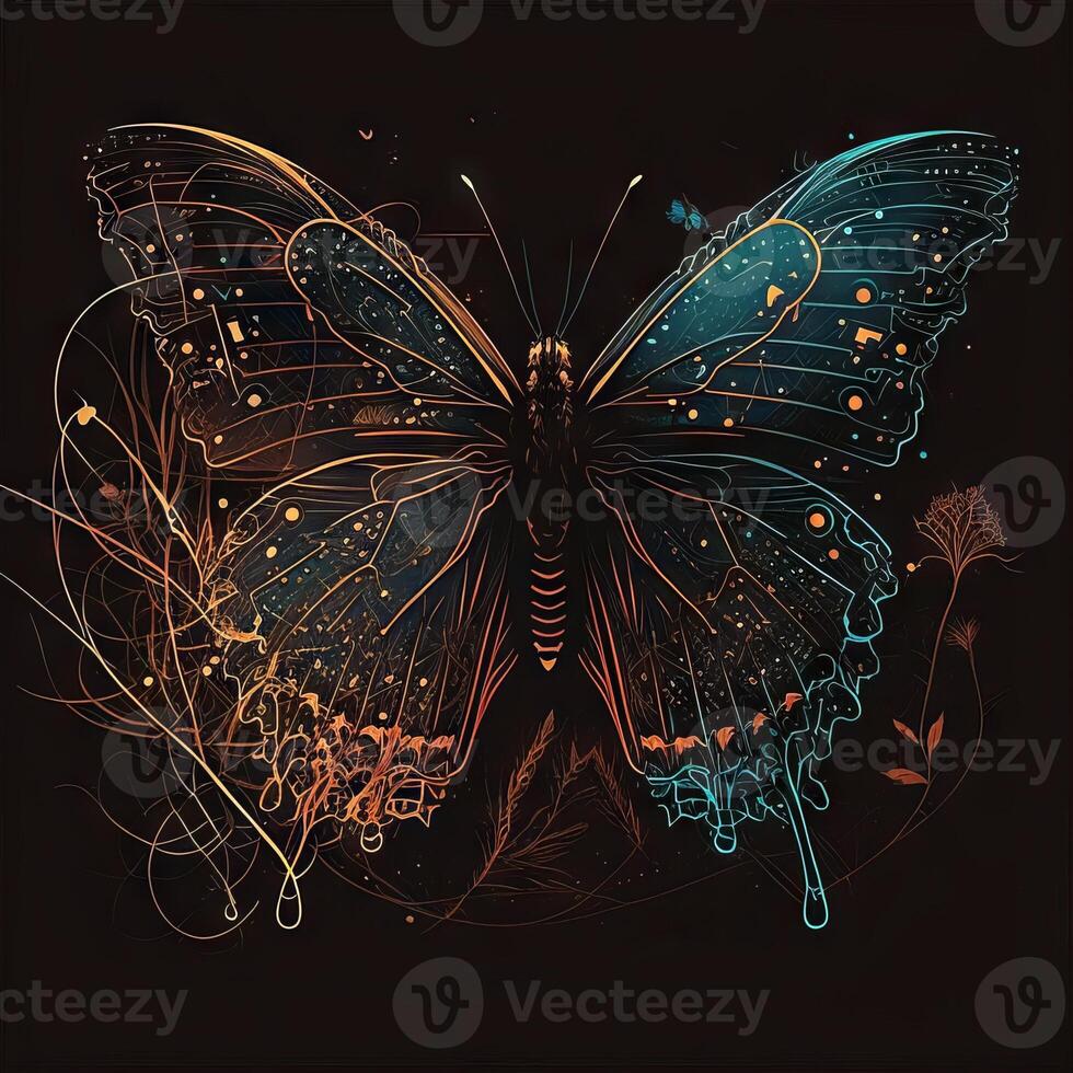 Butterflies intricate lines on black background photo