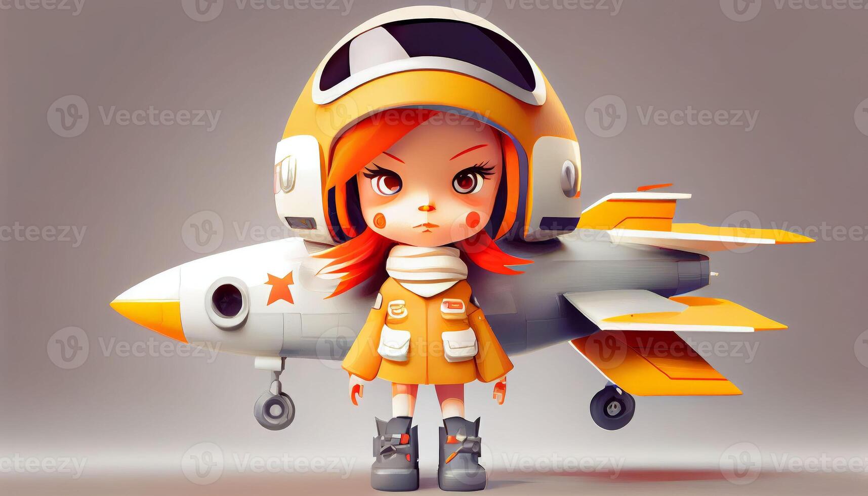 Cute trendy little girl jet fighter style on white background photo