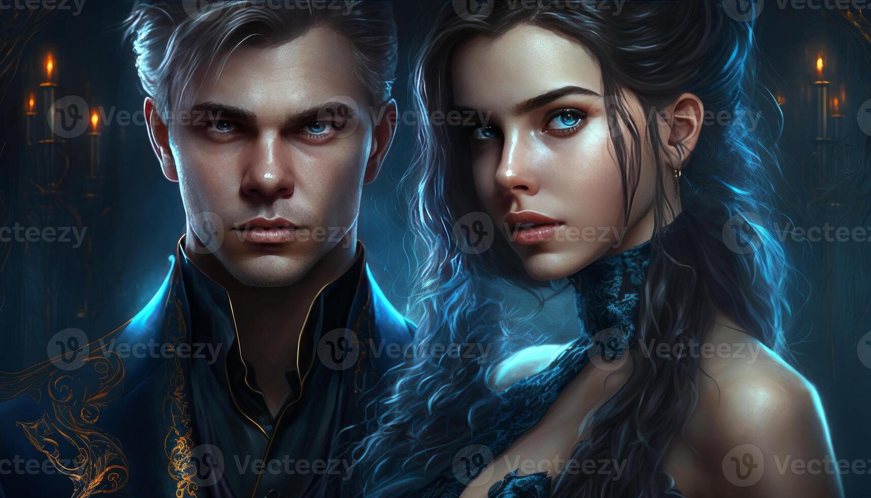 beautiful couple with dark energy wearing dark costume photo