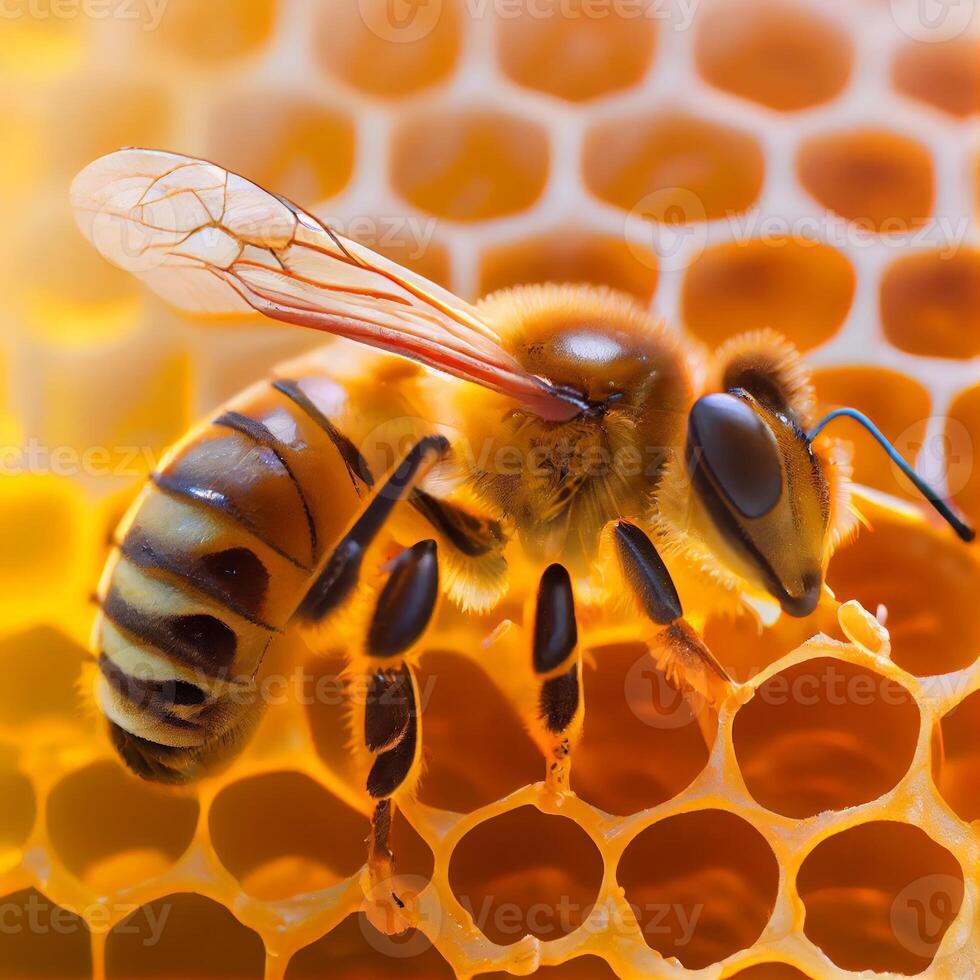 Bee on honeycomb image photo