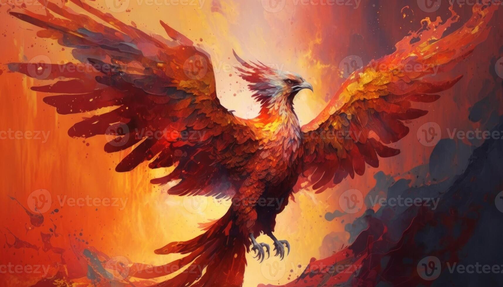 fantastic mystical bird phoenix fire bird flying image photo