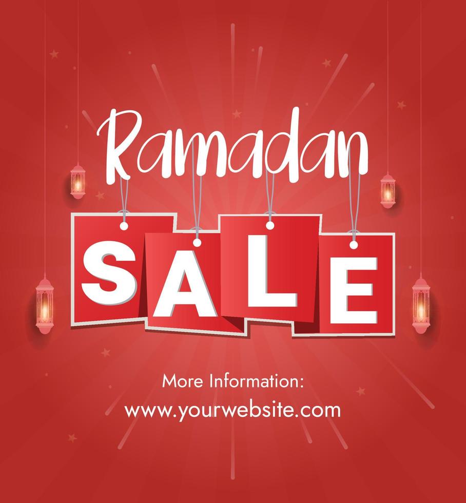 Ramadan Sale And Social Media Theme With Lanterns, Crescent Stars. vector