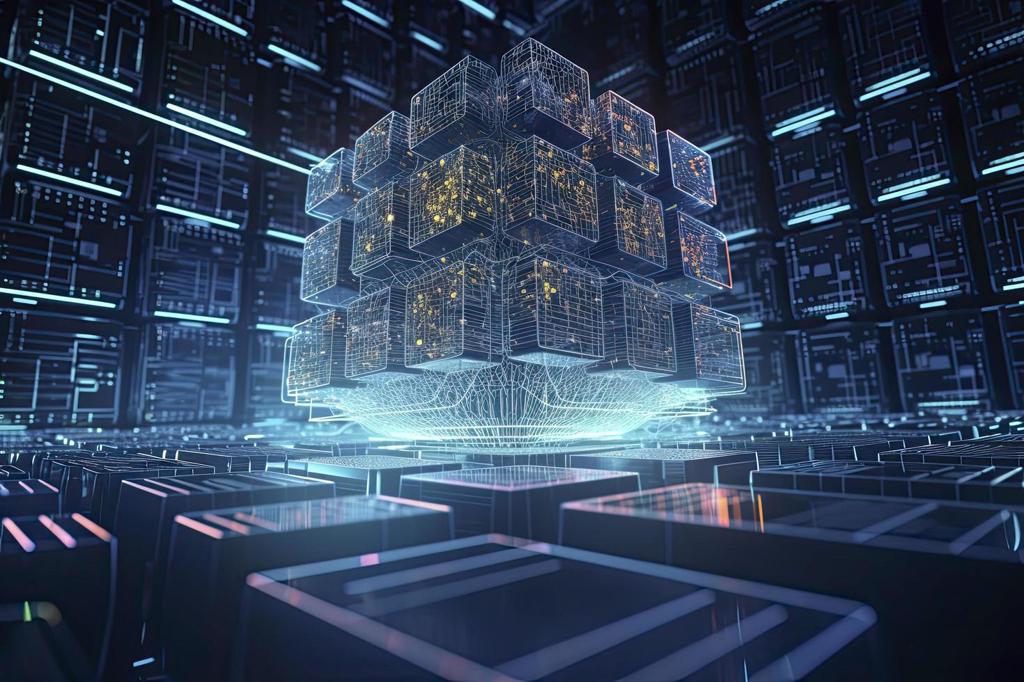 Artificial intelligence concept of big data or cyber security. 3D illustration photo