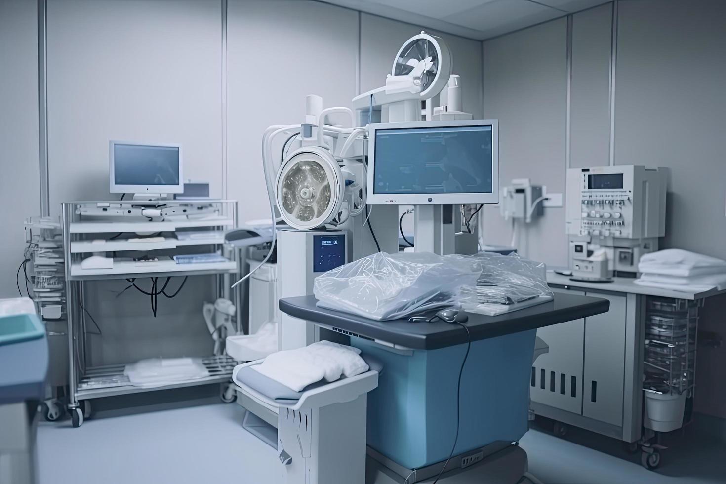 Modern equipment in operating room. Medical devices for neurosurgery. photo