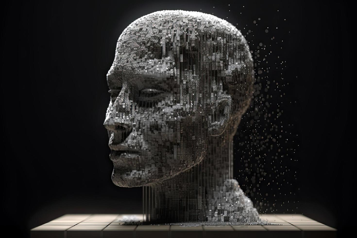 3d disolviendo humano cabeza hecho con cubo conformado partículas foto