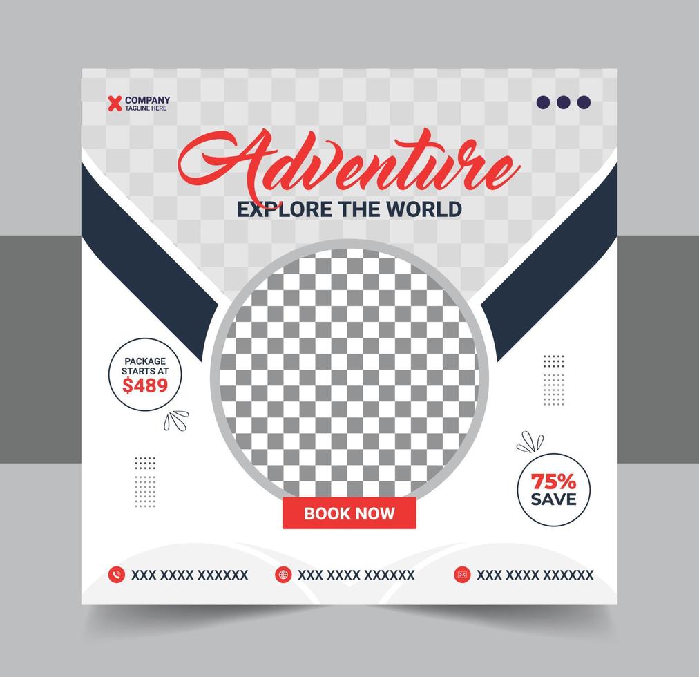 Travel tour instagram post banner or square flyer template design vector