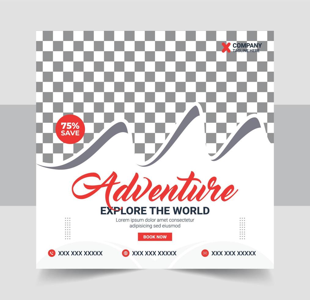 Travel tour instagram post banner or square flyer template design vector