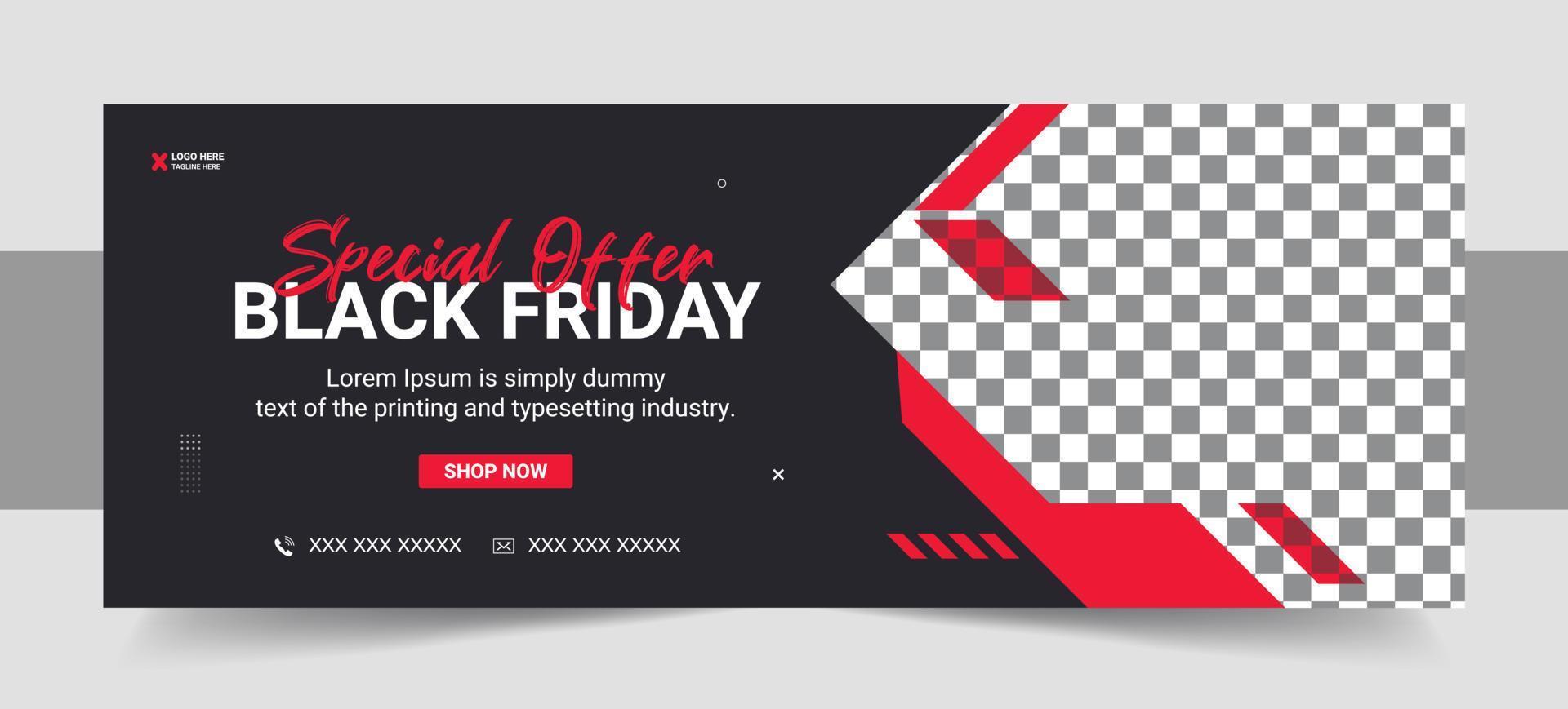 Black Friday food menu and restaurant food promotion social media cover or web banner template vector