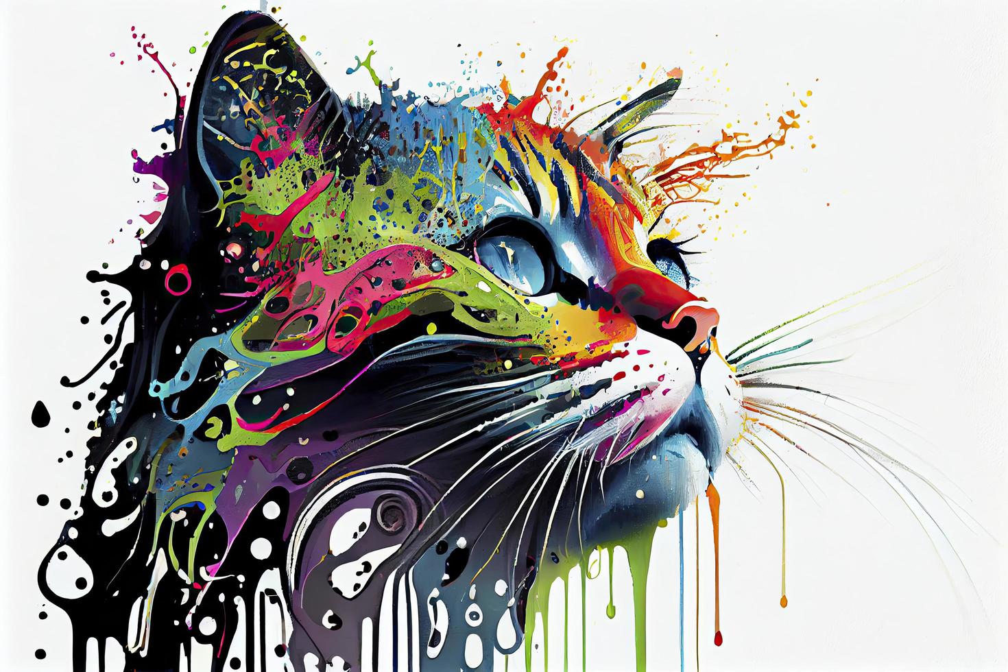 colorful cat,white background,dripping art photo