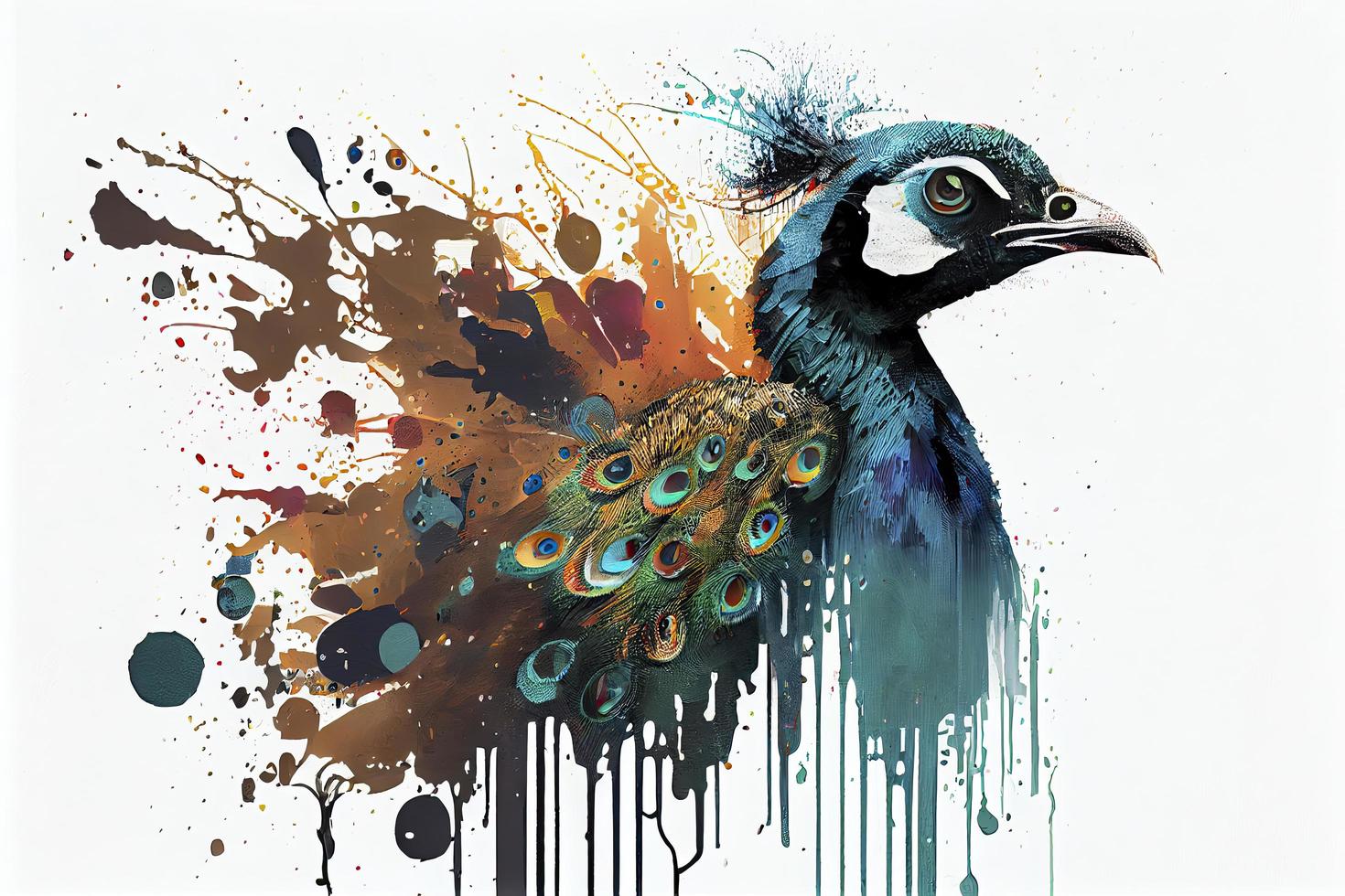 colorful Peacock,white background,dripping art photo