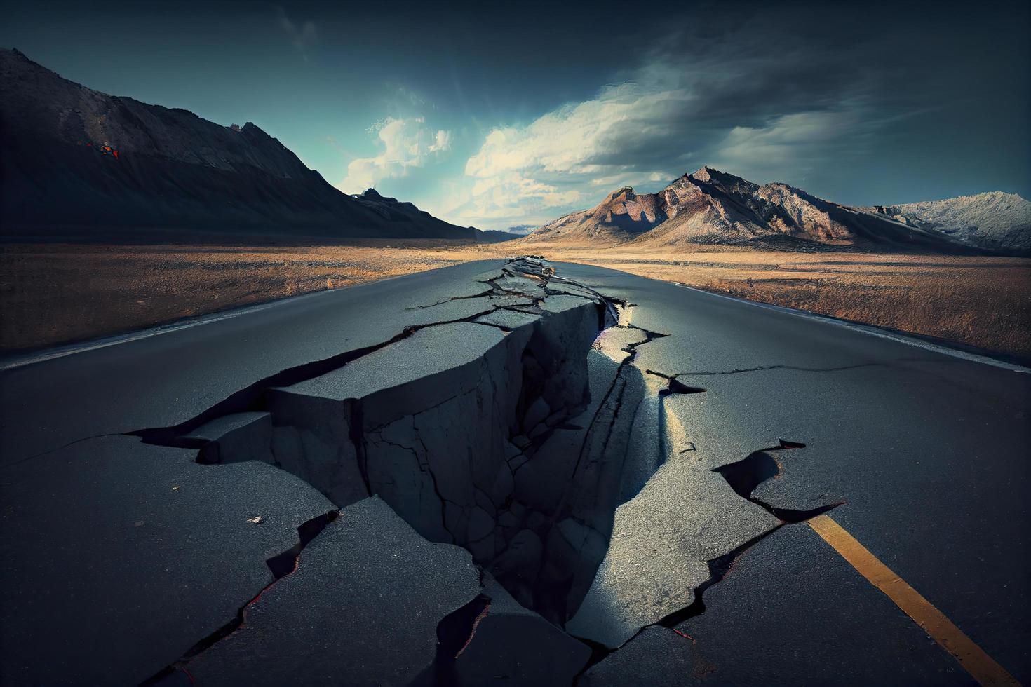 cracked road after earthquake photo