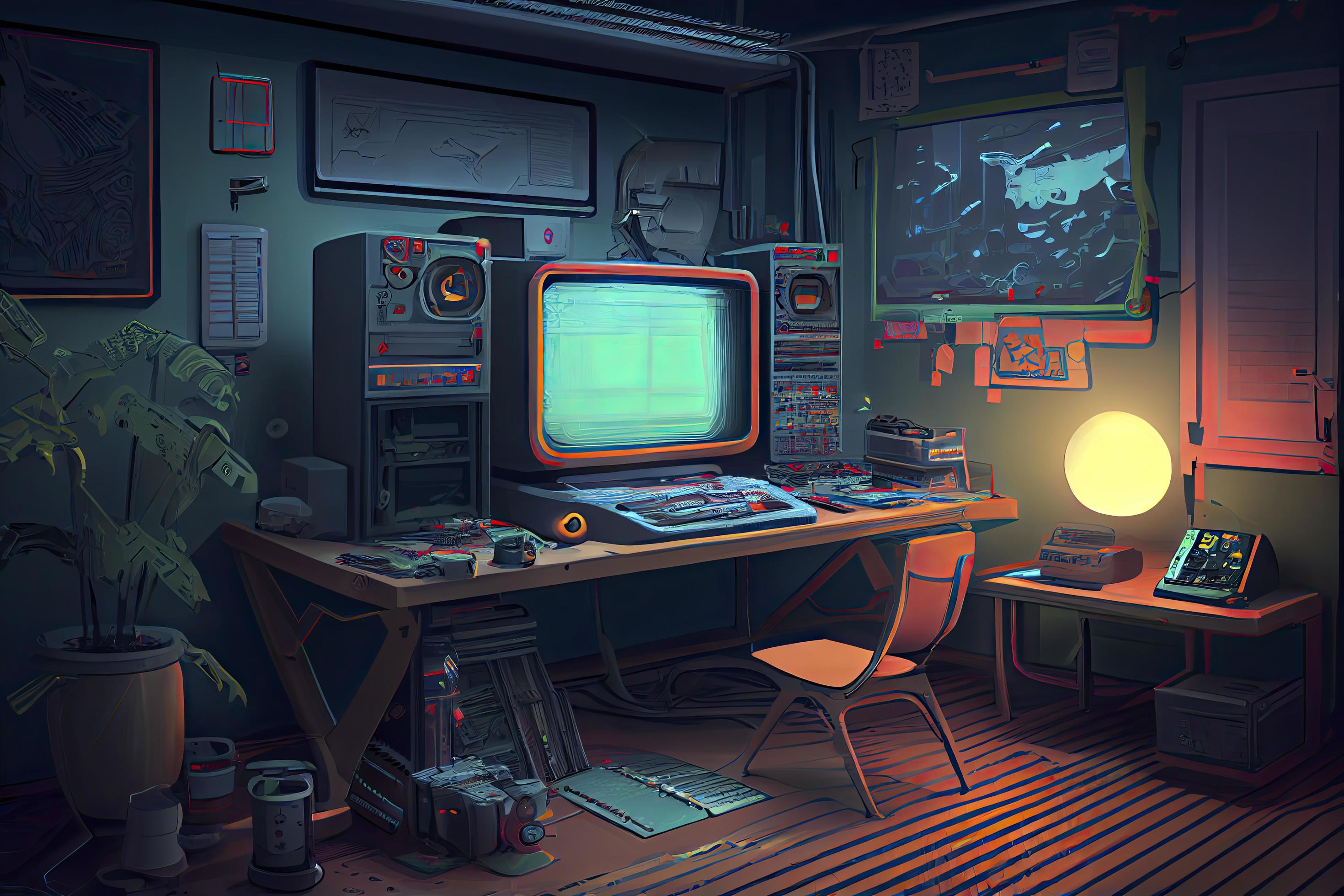 Games room with a cyber gamer computer. digital art 22191181 Stock