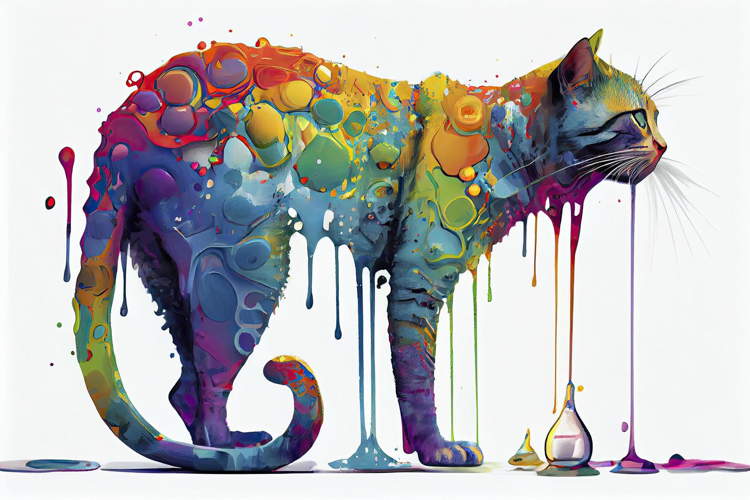 full body of a colorful cat,white background,dripping art photo