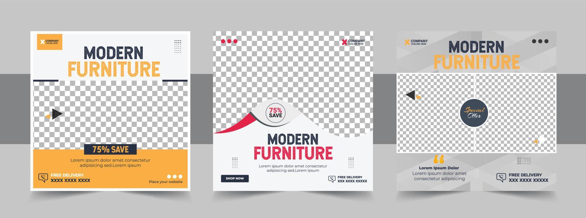 Furniture Editable minimal square banner template with geometric shapes for social media post, story and web internet ads vector