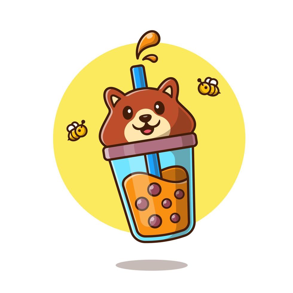 linda oso boba Leche té con abeja dibujos animados vector icono ilustración. animal bebida icono concepto aislado prima vector. plano dibujos animados estilo