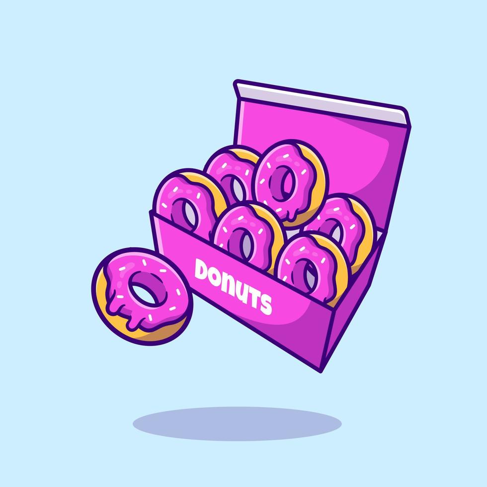 Doughnut With Box Cartoon Vector Icon Illustration. Food Snack Icon Concept Isolated Premium Vector. Flat Cartoon Style