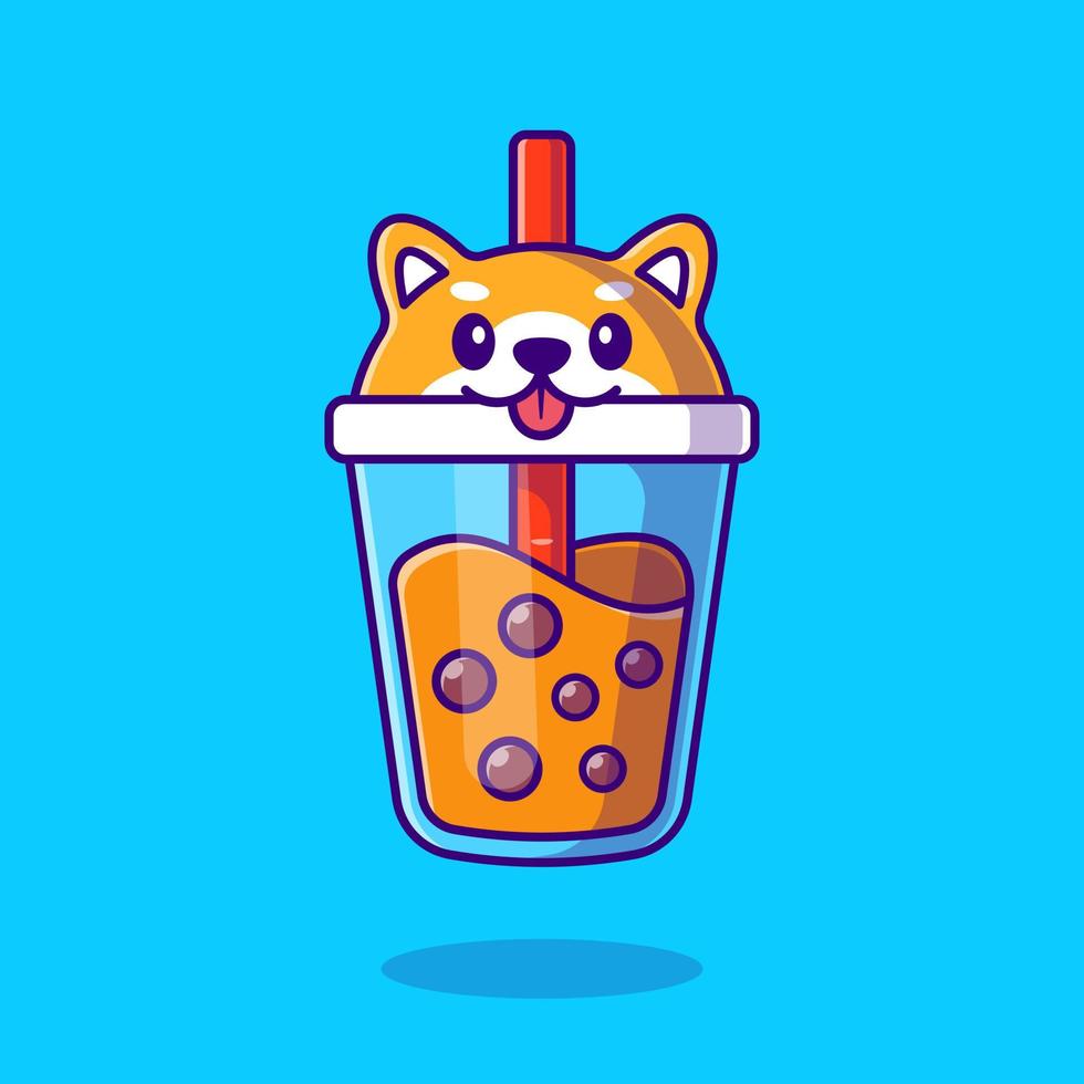 linda shiba inu Leche té boba dibujos animados vector icono ilustración. animal bebida icono concepto aislado prima vector. plano dibujos animados estilo