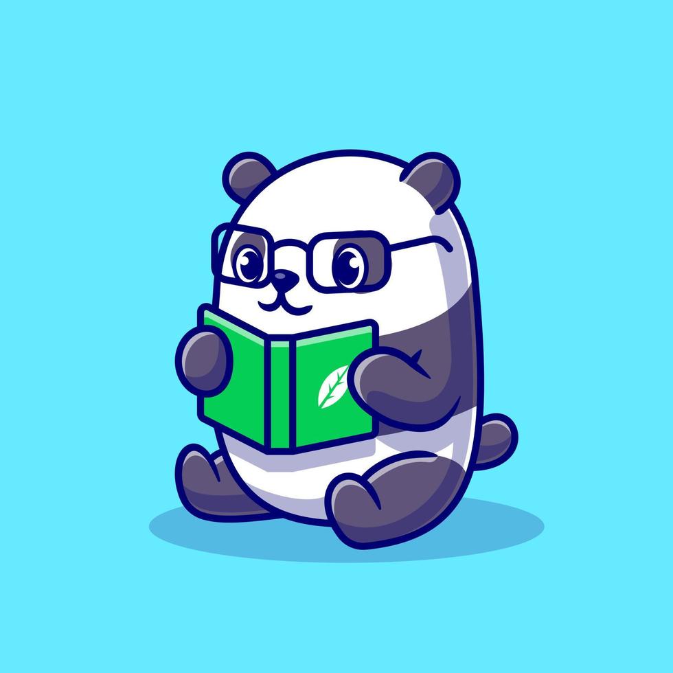 Cute Panda Reading Book Cartoon Vector Icon Illustration. Animal Education Icon Concept Isolated Premium Vector. Flat Cartoon Style