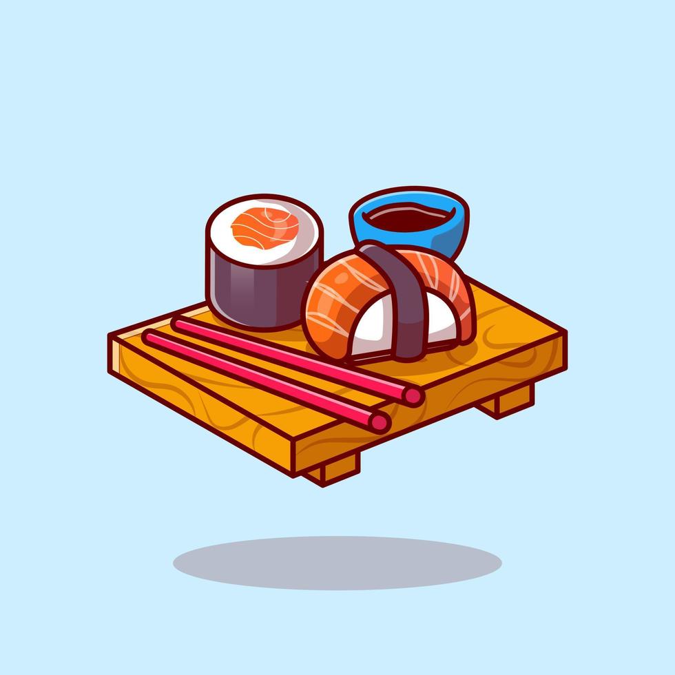 Sushi With Chopstick Cartoon Vector Icon Illustration. Japanese Food Icon Concept Isolated Premium Vector. Flat Cartoon Style