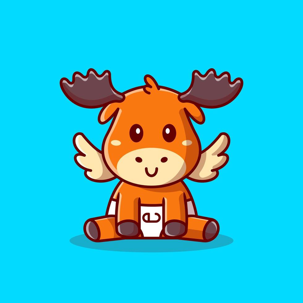 Cute Baby Moose Sitting Cartoon Vector Icon Illustration. Animal Nature Icon Concept Isolated Premium Vector. Flat Cartoon Style